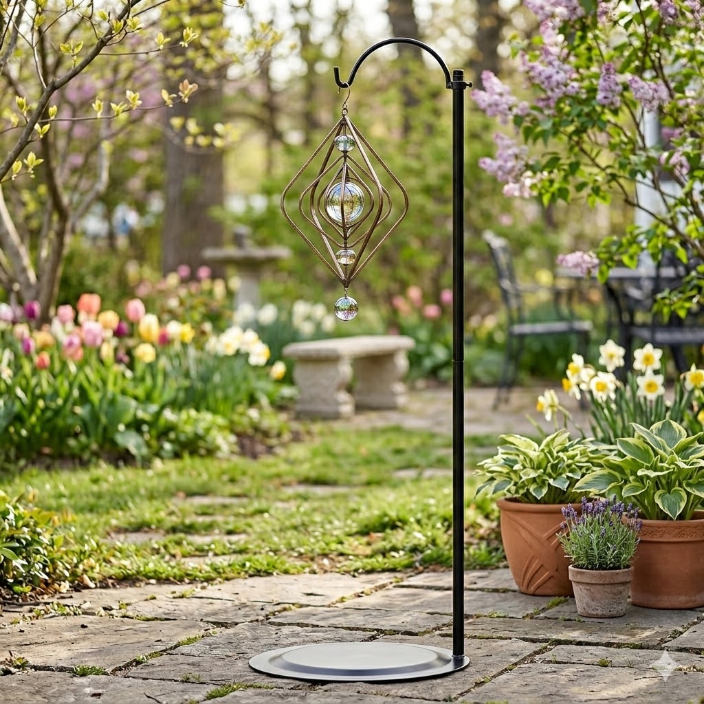 HOHIYA 36 Inch Adjustable Wind Chime Stand Heavy Duty Metal Hanging Pole for Outdoor Garden Decor 4.4 lb Load Capacity Stand for Lanterns Hummingbird Feeders and Solar Lights Black